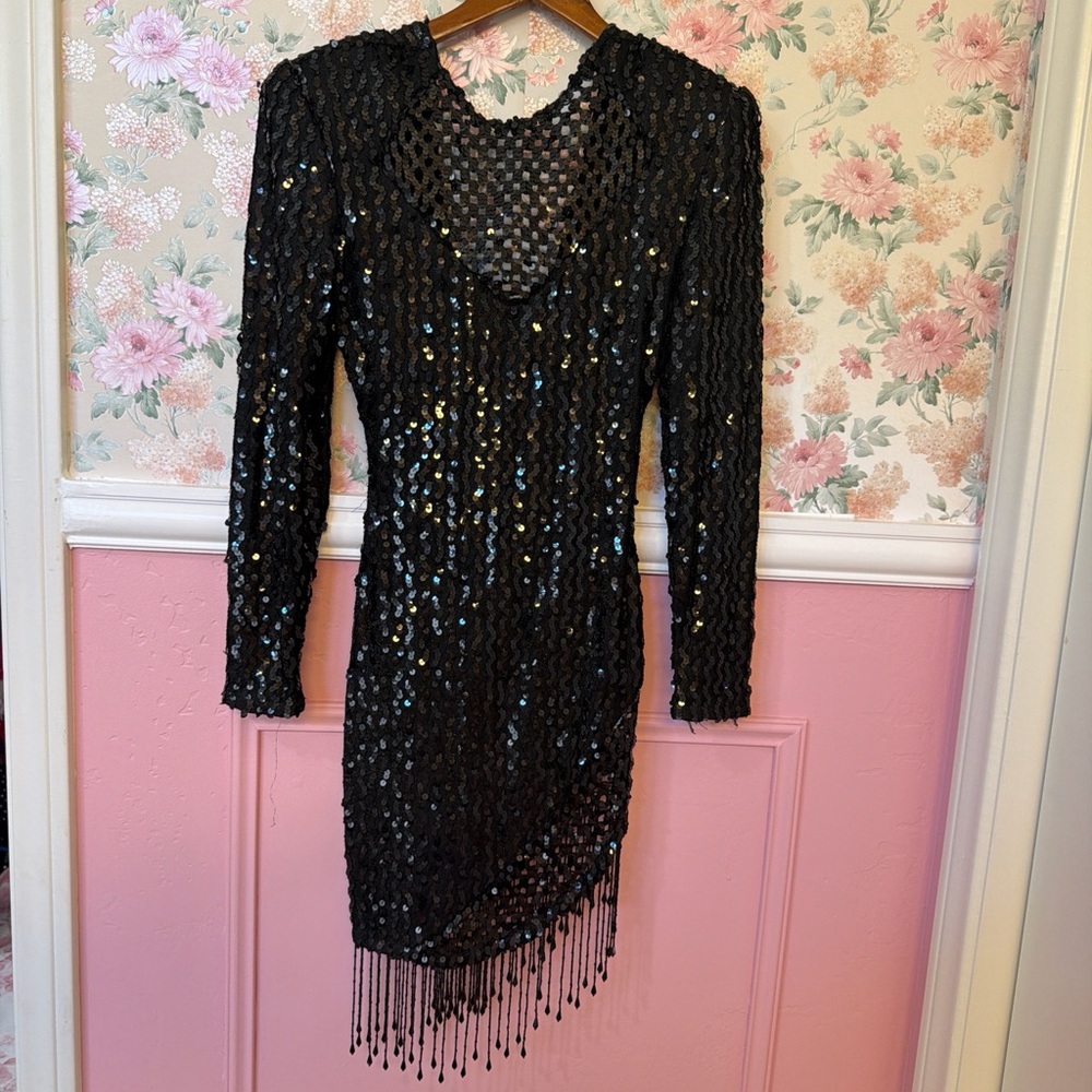 American Vintage Black Sequin Mini Dress with Fringe